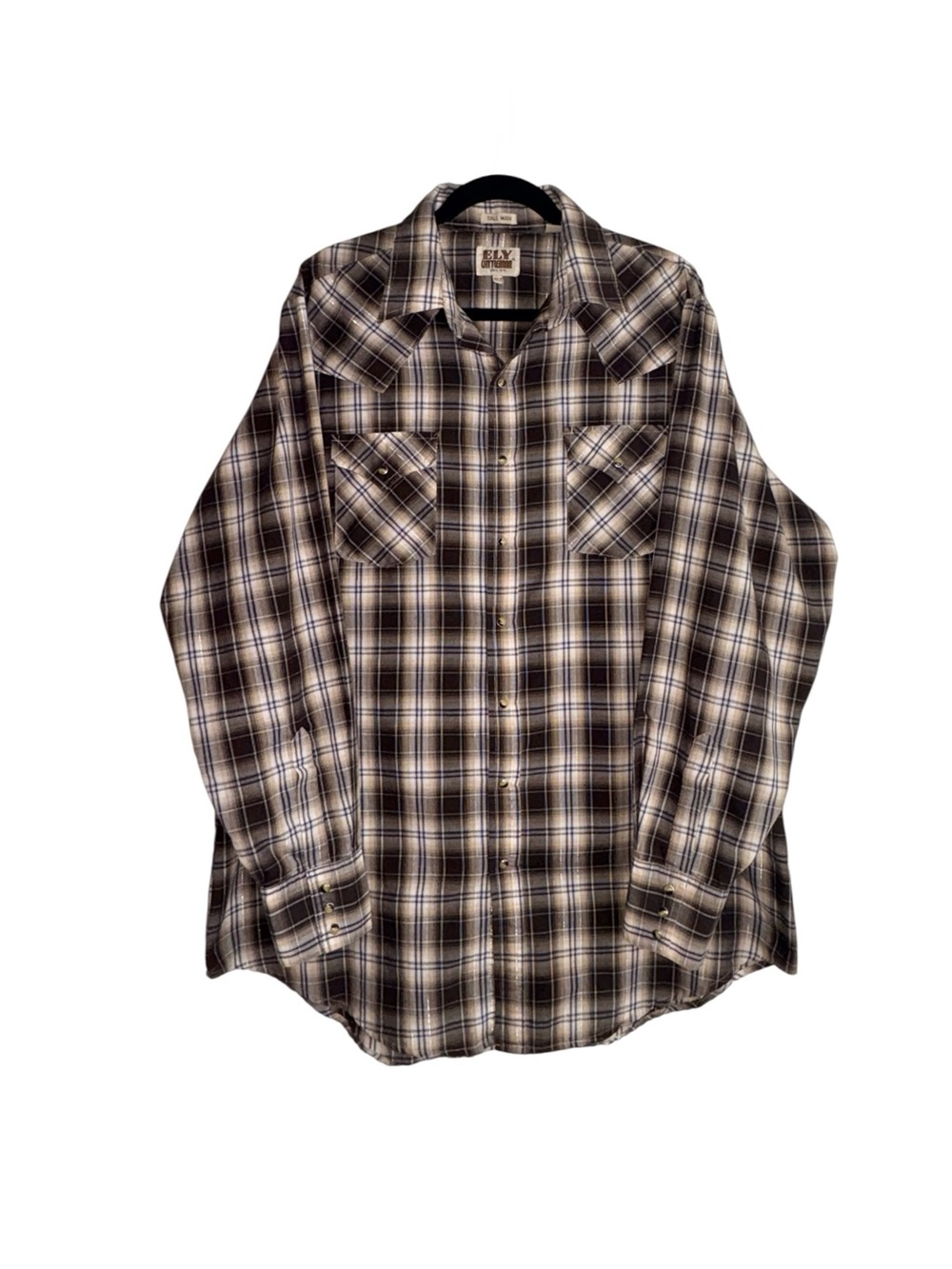 Ely Cattleman Men's Black & Cream Plaid Button-Down Shirt “Tall Man” XLT